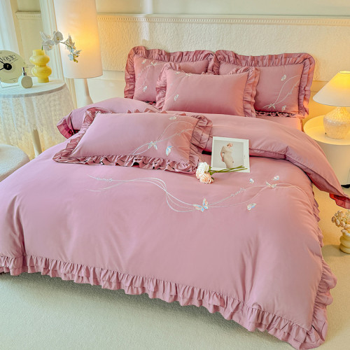 四季棉床上四件套純棉全棉韓式立體綉花被套柔軟親膚枕套床裙花邊