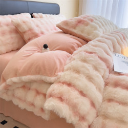 小紅書推薦裸睡加厚兔毛絨床單床包四件套床上牛奶絨被套被罩冬季