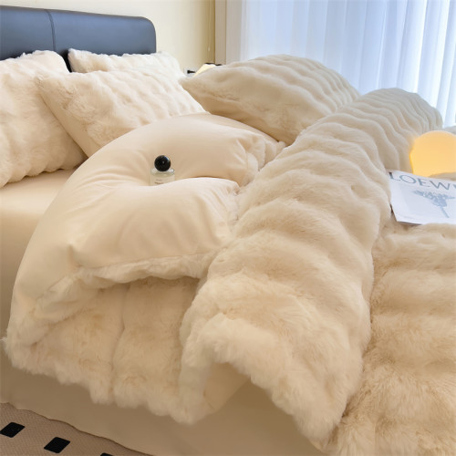 小紅書推薦裸睡加厚兔毛絨床單床包四件套床上牛奶絨被套被罩冬季