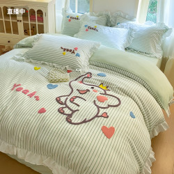 小紅書推薦可愛卡通裸睡純棉床單被套四件套全棉床上被罩床包款