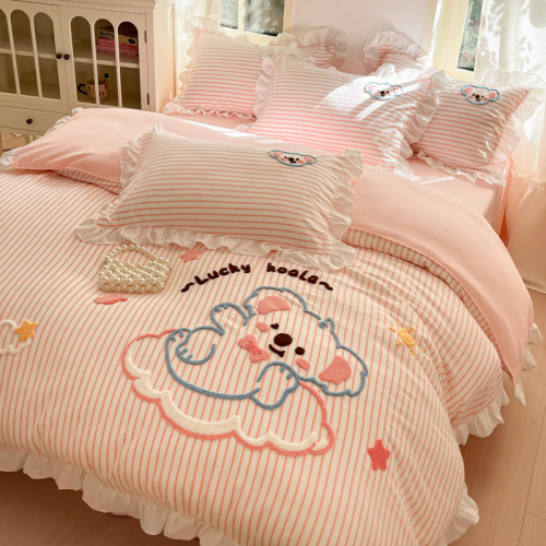 小紅書推薦可愛卡通裸睡純棉床單被套四件套全棉床上被罩床包款