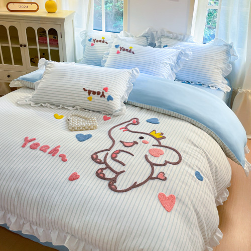 小紅書推薦可愛卡通裸睡純棉床單被套四件套全棉床上被罩床包款