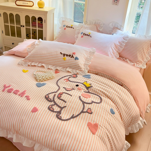 小紅書推薦可愛卡通裸睡純棉床單被套四件套全棉床上被罩床包款