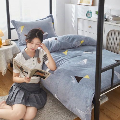 A類牛奶絨學生宿捨床上三件套床包款冬季加厚雙面珊瑚絨被套床單3