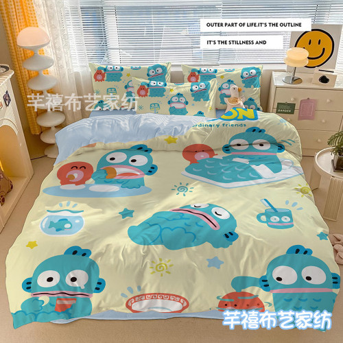 卡通小醜魚兒童可愛床包式四件套學生宿捨床上用品被套床單三件套