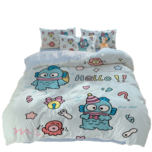 卡通小醜魚兒童可愛床包式四件套學生宿捨床上用品被套床單三件套