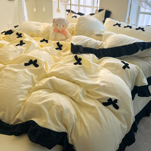 四季棉純色四件套純棉床單全棉花邊被套宿捨北歐風簡約居家布藝