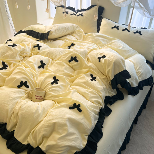 四季棉純色四件套純棉床單全棉花邊被套宿捨北歐風簡約居家布藝