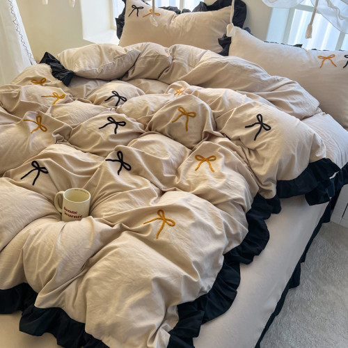 四季棉純色四件套純棉床單全棉花邊被套宿捨北歐風簡約居家布藝