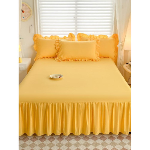 %100純色學生三件套四件套親膚透氣韓版荷葉花邊床裙款床單款