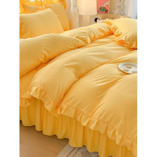 %100純色學生三件套四件套親膚透氣韓版荷葉花邊床裙款床單款