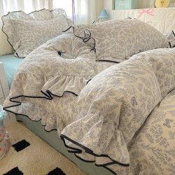 小紅書推薦裸睡公主風花邊床上四件套全棉純棉床單被套被罩床包款