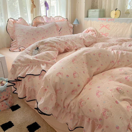 小紅書推薦裸睡公主風花邊床上四件套全棉純棉床單被套被罩床包款