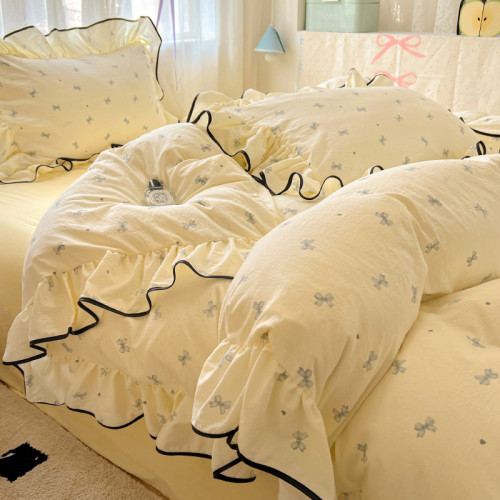 小紅書推薦裸睡公主風花邊床上四件套全棉純棉床單被套被罩床包款