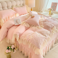 小紅書推薦裸睡公主風花邊床蓋四件套全棉純棉床上被套被罩少女心
