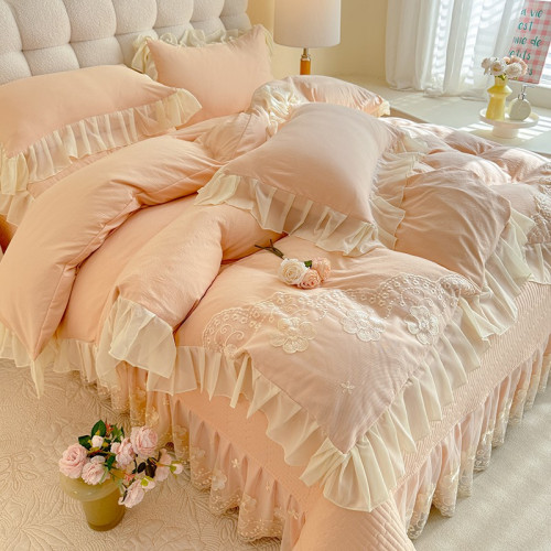 小紅書推薦裸睡公主風花邊床蓋四件套全棉純棉床上被套被罩少女心