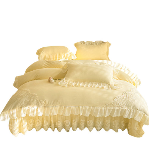 小紅書推薦裸睡公主風花邊床蓋四件套全棉純棉床上被套被罩少女心