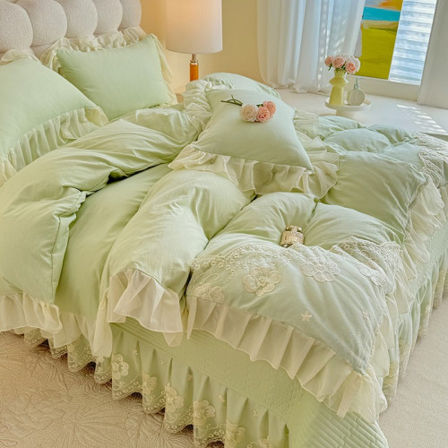 小紅書推薦裸睡公主風花邊床蓋四件套全棉純棉床上被套被罩少女心