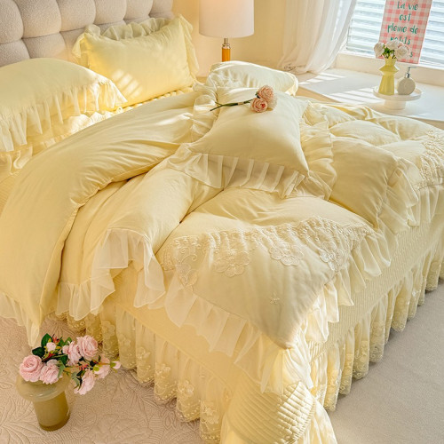 小紅書推薦裸睡公主風花邊床蓋四件套全棉純棉床上被套被罩少女心