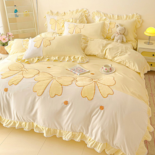 小紅書推薦全棉床上四件套公主風床裙式刺綉純棉裸睡花邊被套床單