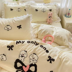 四季棉四件套全棉被套純棉可愛毛巾綉韓日系親膚棉居家床品三件套