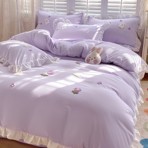 四季棉四件套全棉被套純棉可愛毛巾綉韓日系親膚棉居家床品三件套