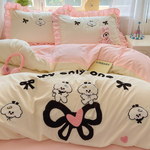 四季棉四件套全棉被套純棉可愛毛巾綉韓日系親膚棉居家床品三件套