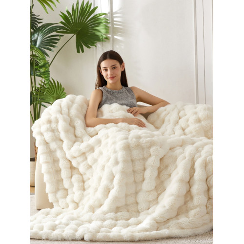 出口新品泡泡兔毛絨辦公室午睡小毛毯沙發鋪床裝飾休閒保暖小蓋毯