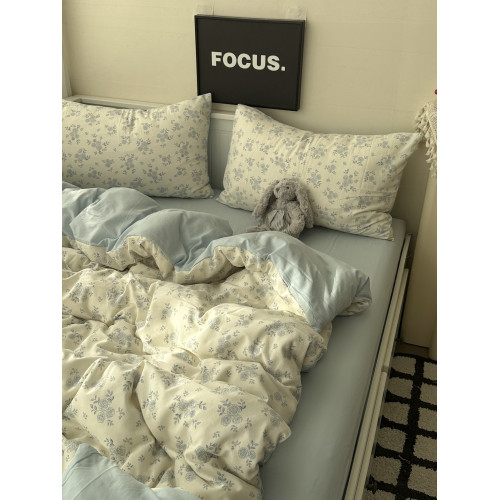 ins少女小清新藍色小碎花針織水洗棉四件套床上用品床單三件套1.8 ins少女小清新藍色小碎花針織水洗棉四件套床上用品床單三件套1.8