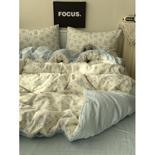 ins少女小清新藍色小碎花針織水洗棉四件套床上用品床單三件套1.8 ins少女小清新藍色小碎花針織水洗棉四件套床上用品床單三件套1.8