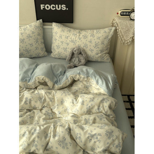 ins少女小清新藍色小碎花針織水洗棉四件套床上用品床單三件套1.8 ins少女小清新藍色小碎花針織水洗棉四件套床上用品床單三件套1.8