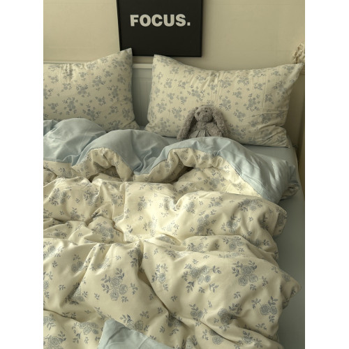 ins少女小清新藍色小碎花針織水洗棉四件套床上用品床單三件套1.8 ins少女小清新藍色小碎花針織水洗棉四件套床上用品床單三件套1.8