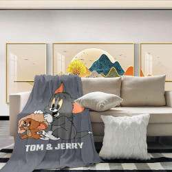 灰色貓和老鼠蓋毯可機洗專用午休毯午睡新款便宜時尚潮流個性蓋毯