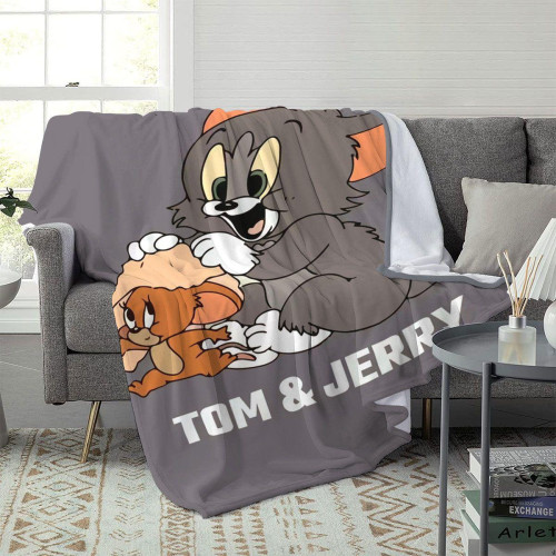 灰色貓和老鼠蓋毯可機洗專用午休毯午睡新款便宜時尚潮流個性蓋毯