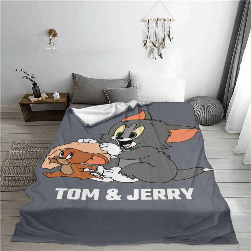 灰色貓和老鼠蓋毯可機洗專用午休毯午睡新款便宜時尚潮流個性蓋毯