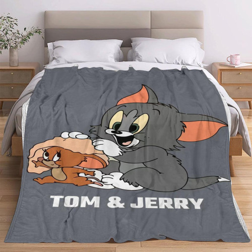 灰色貓和老鼠蓋毯可機洗專用午休毯午睡新款便宜時尚潮流個性蓋毯