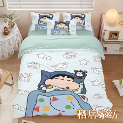 蠟筆小新裸睡絲滑冰絲四件套涼感垂感床單被套三件套可機洗居家款