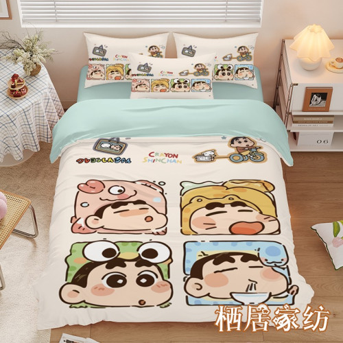蠟筆小新裸睡絲滑冰絲四件套涼感垂感床單被套三件套可機洗居家款