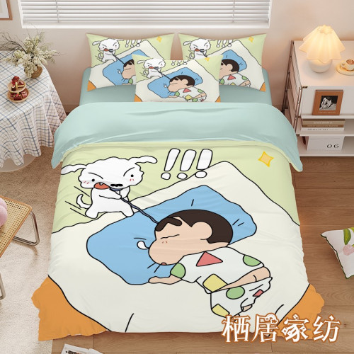 蠟筆小新裸睡絲滑冰絲四件套涼感垂感床單被套三件套可機洗居家款