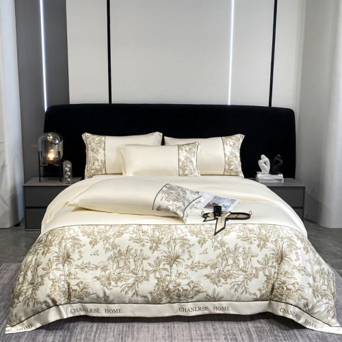 高級感冰絲四件套涼感水洗真絲非天絲被套床單絲滑裸睡床上三件套