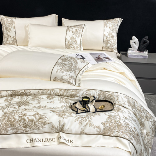 高級感冰絲四件套涼感水洗真絲非天絲被套床單絲滑裸睡床上三件套