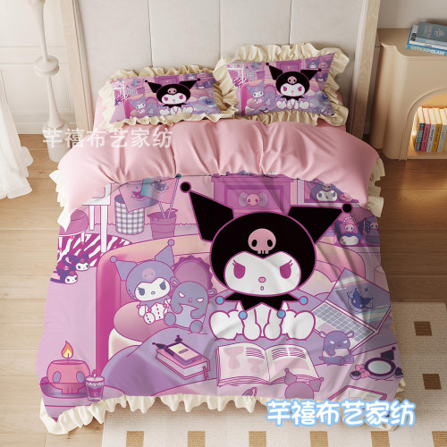 ins可愛風花邊卡通四件套網紅庫洛米少女心被套床單笠宿捨三件套