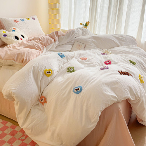 奶油多巴胺純棉毛巾綉四件套ins全棉被套床單宿捨三件套床上用品4 奶油多巴胺純棉毛巾綉四件套ins全棉被套床單宿捨三件套床上用品4