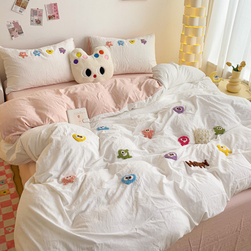 奶油多巴胺純棉毛巾綉四件套ins全棉被套床單宿捨三件套床上用品4 奶油多巴胺純棉毛巾綉四件套ins全棉被套床單宿捨三件套床上用品4