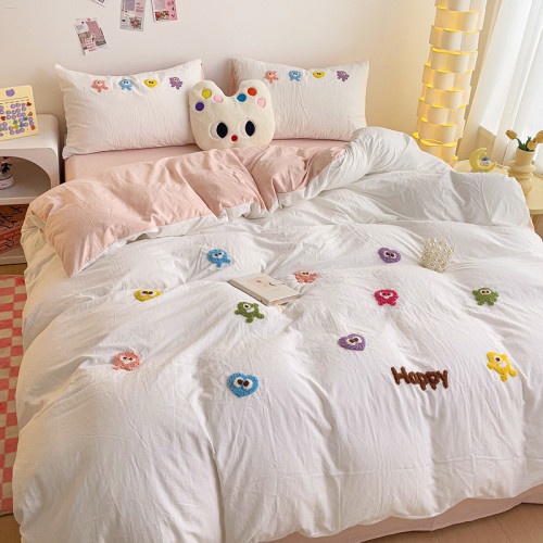 奶油多巴胺純棉毛巾綉四件套ins全棉被套床單宿捨三件套床上用品4 奶油多巴胺純棉毛巾綉四件套ins全棉被套床單宿捨三件套床上用品4