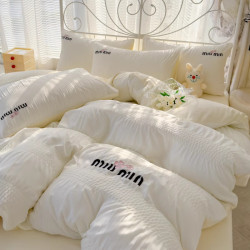 A類母嬰級小清新泡泡紗全棉四件套刺綉被套居家學生宿捨床三件套