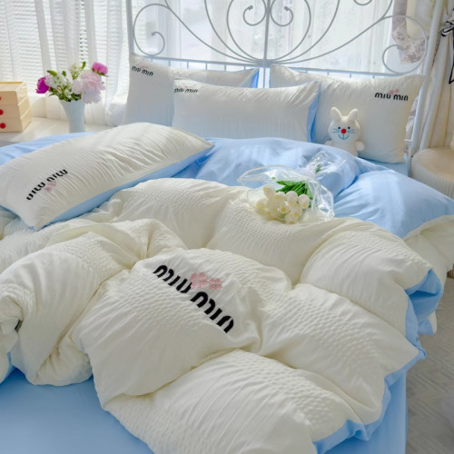 A類母嬰級小清新泡泡紗全棉四件套刺綉被套居家學生宿捨床三件套