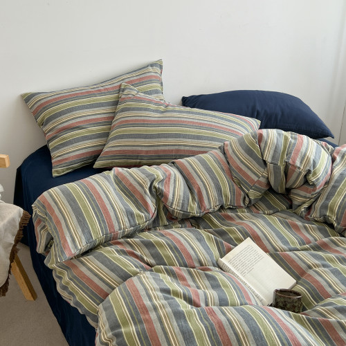 小清新日式簡約條紋被套四件套軟糯親膚方格純棉全棉臥室床單床包