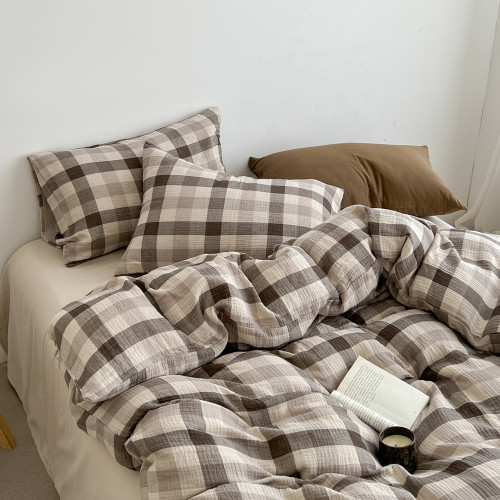 小清新日式簡約條紋被套四件套軟糯親膚方格純棉全棉臥室床單床包