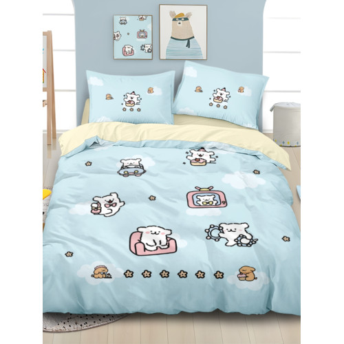 線條小狗純棉四件套全棉卡通可愛被套兒童學生宿捨床上用品三件套